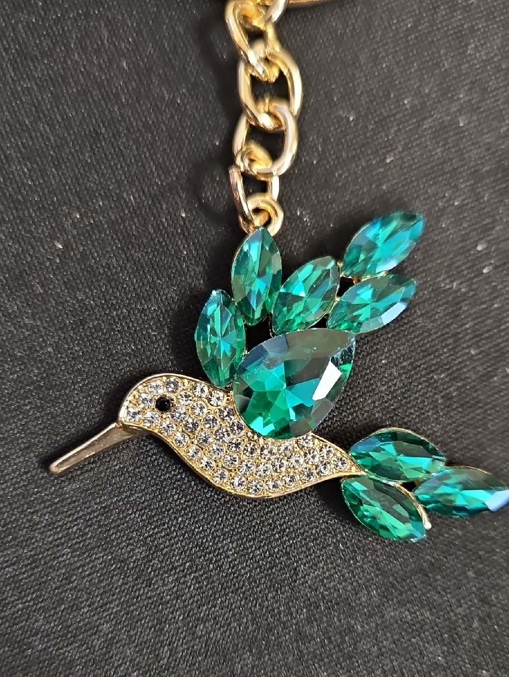 Gold-Tone Hummingbird Pendant Necklace with Emerald Green Crystals